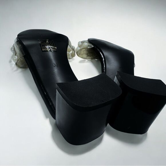 SHEIN l Pearl Endowed Black Heels, Sandals l 2 1/2” heel l 39 l EUC - Picture 4 of 10